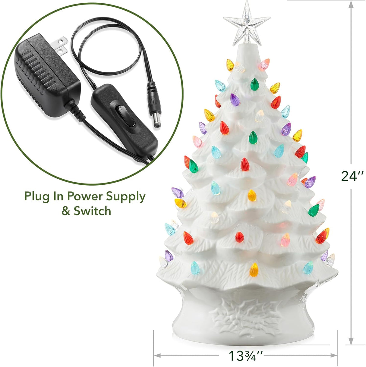 Árbol de Navidad Cerámico Casafield 24” Pre-luz 148 luces multicolor