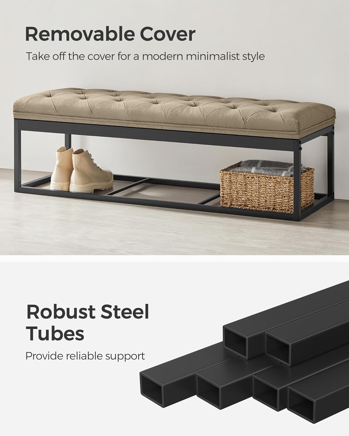 Ottomán de almacenamiento, banco con patas, carga 660 lb, ULSF088R01