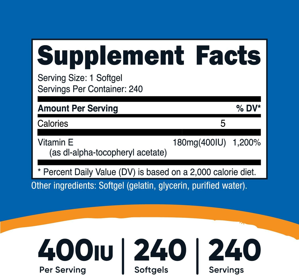 Nutricost Vitamina E 400 IU, 240 cápsulas de gel blando,