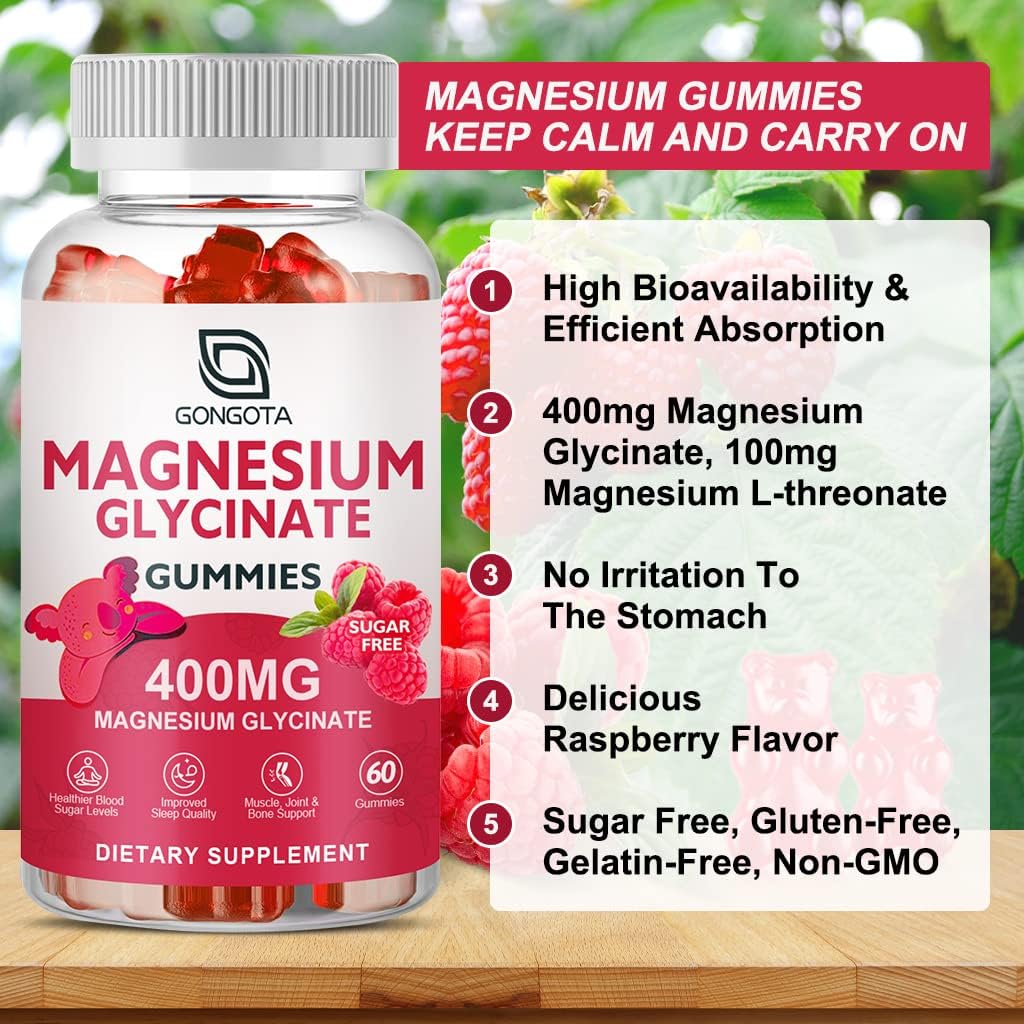 Gominolas de Magnesio Glycinato 400 mg, Vit D+B6, 120u