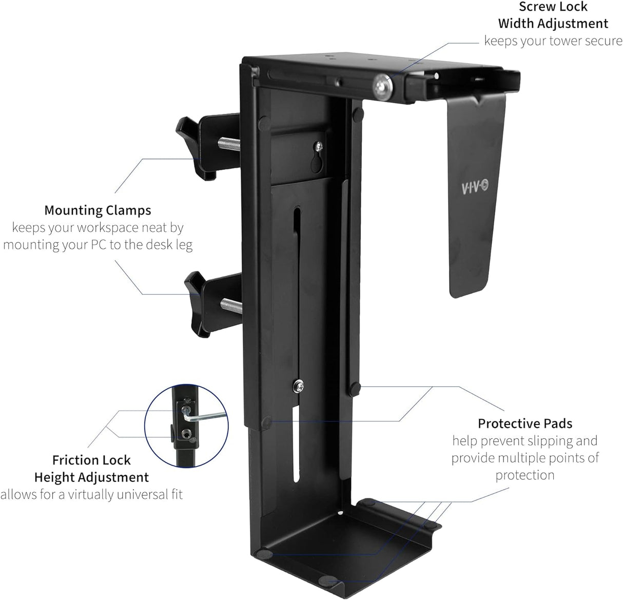 Soporte de CPU ajustable VIVO, montaje bajo escritorio, MOUNT-PC01C