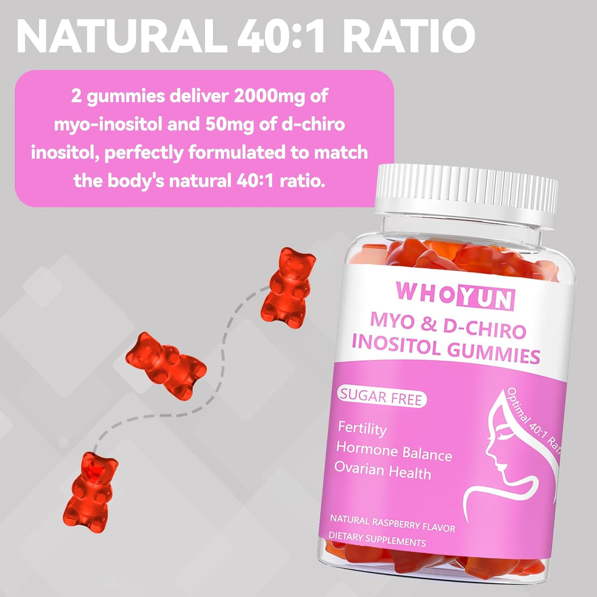 Gomitas de Inositol Sin Azúcar, 60 cápsulas, equilibrio hormonal