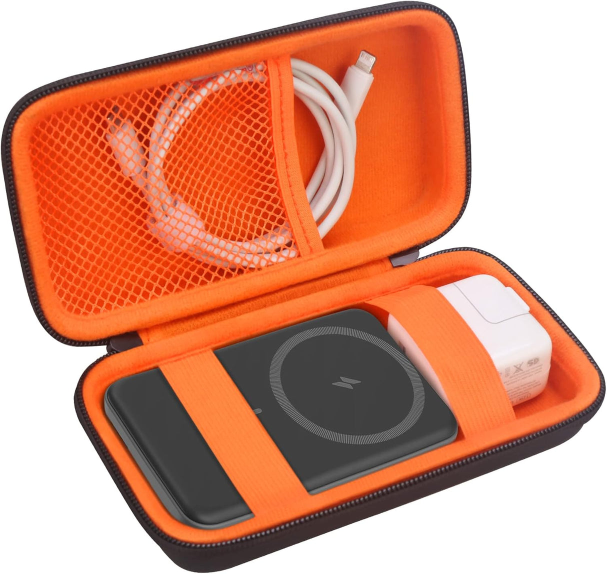 Elonbo Estuche rígido de viaje para Anker 622/633 / 521 batería magnética (MagGo), cargador portátil inalámbrico plegable magnético de almacenamiento de banco de energía, bolsillo de malla adicional para cable de carga, negro y naranja