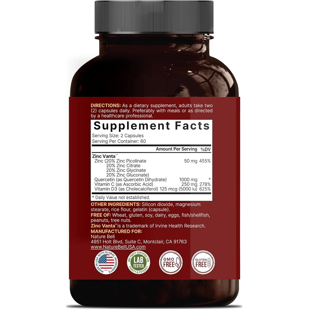 Suplementos Quercetina de zinc 1000 mg con vitamina D3