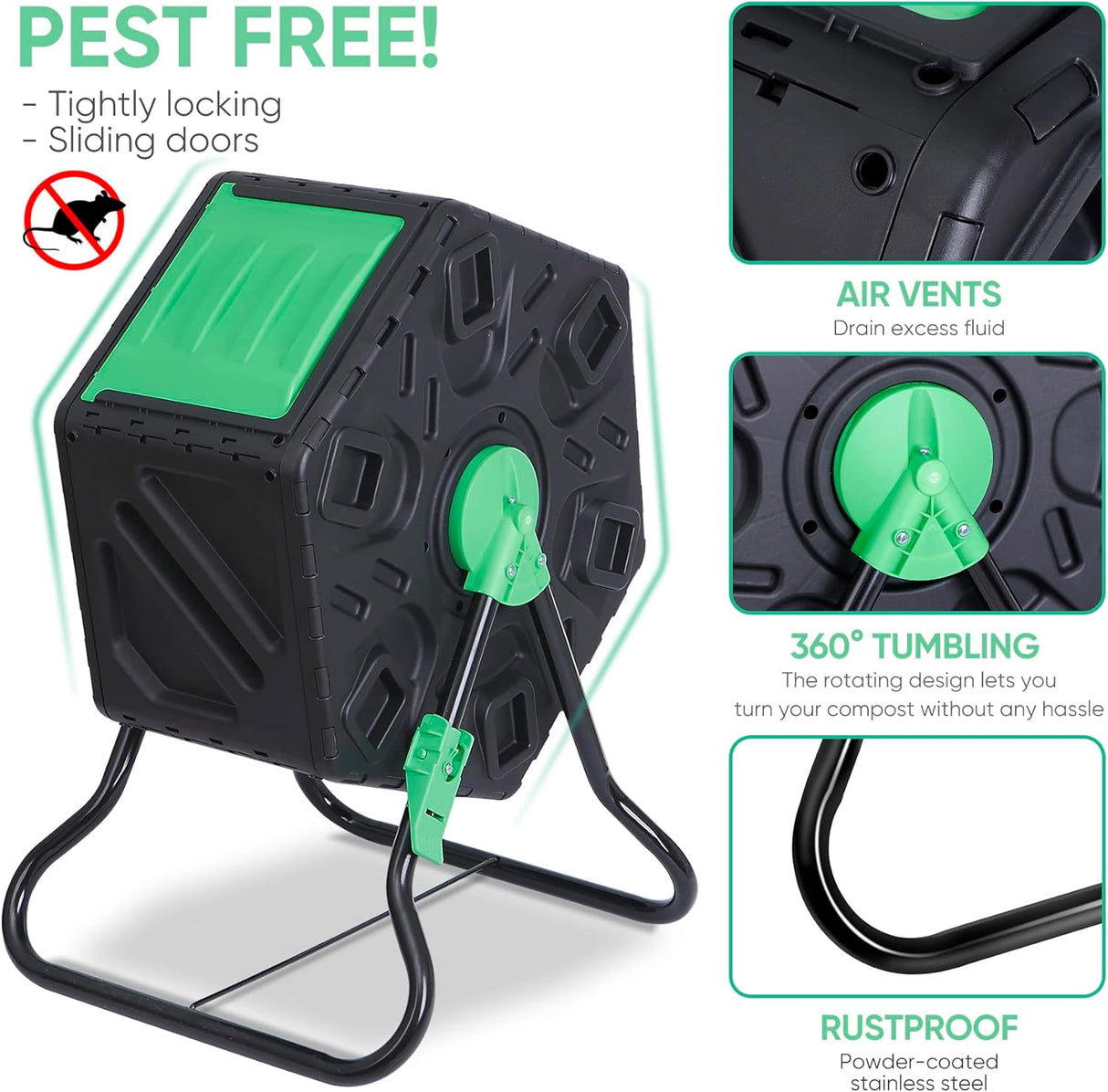 Compostador HomGarden 18.5 Gal, Cámara Única, Puerta Deslizante