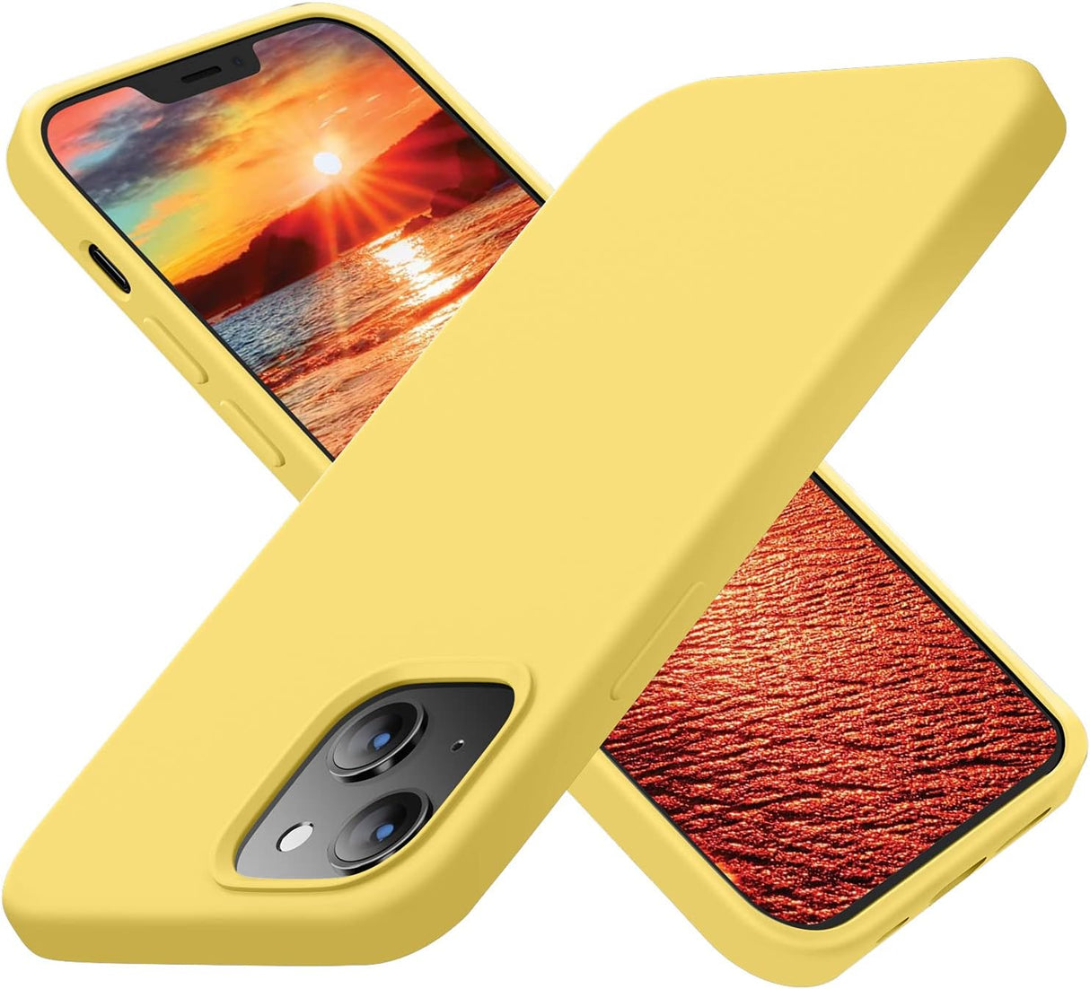 Cordking - Funda para iPhone 13, ultradelgada, de silicona, funda protectora a prueba de golpes con forro de microfibra antiarañazos, 6.1 pulgadas, amarillo