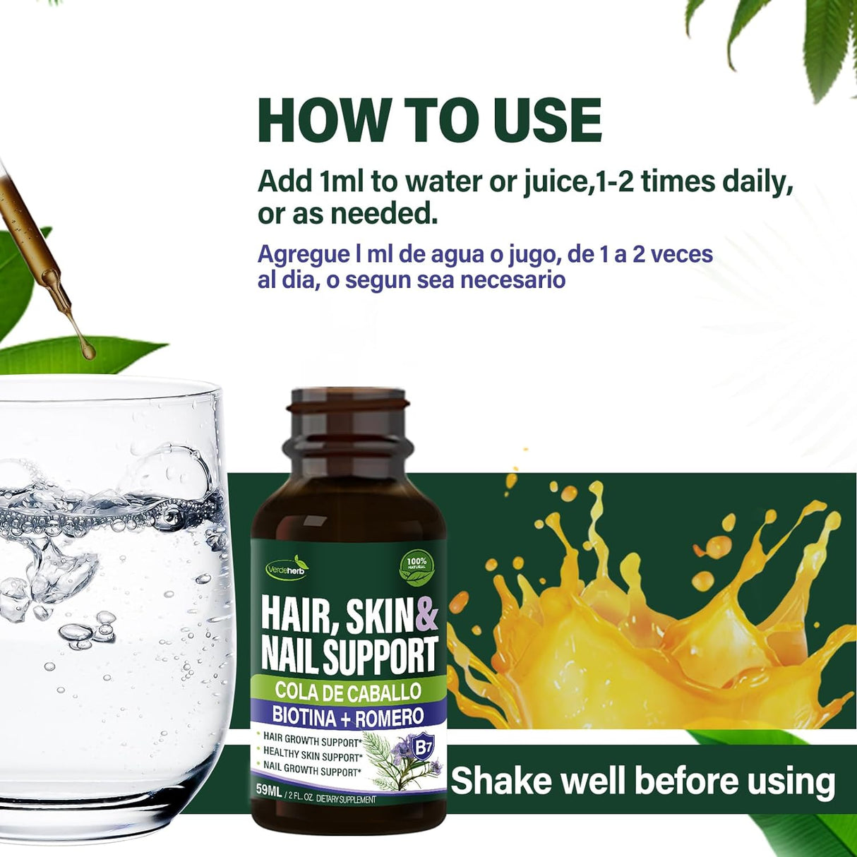 Gotas Cola Caballo Romero Biotina para Cabello Uñas y Piel