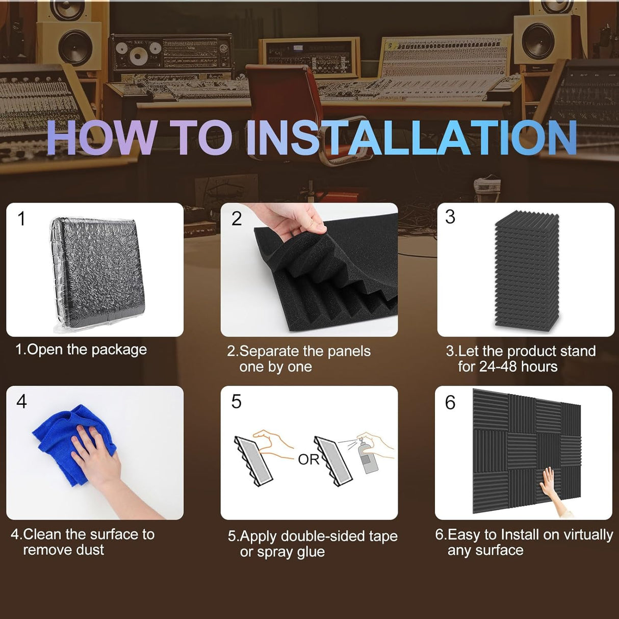 Paneles Acústicos 50 Pack, Espuma Aislante, 1 X 12 X 12