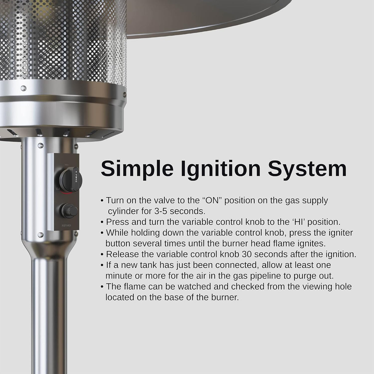 Calentador de patio de acero inoxidable para exteriores