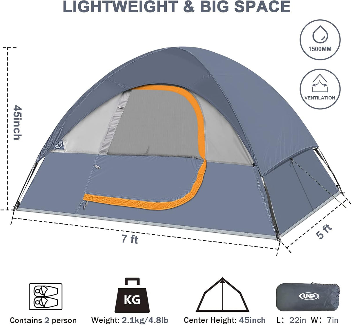 Tienda de Camping 2 Personas, Carpa Impermeable, Modelo Dome
