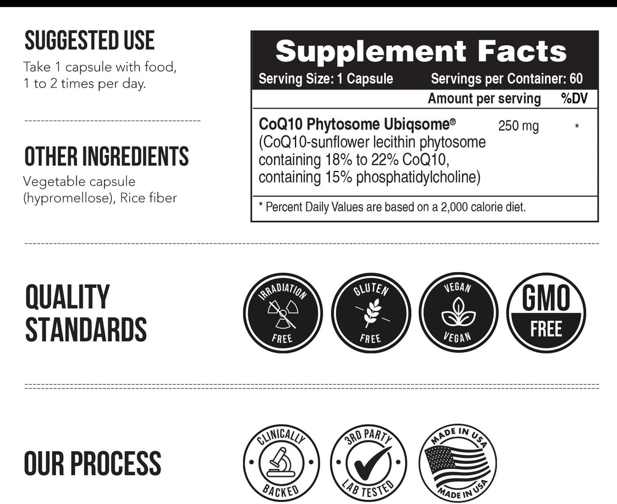 CoQ10 Fitosoma 250 mg: Absorción 9 Veces Mayor, 60 Cápsulas