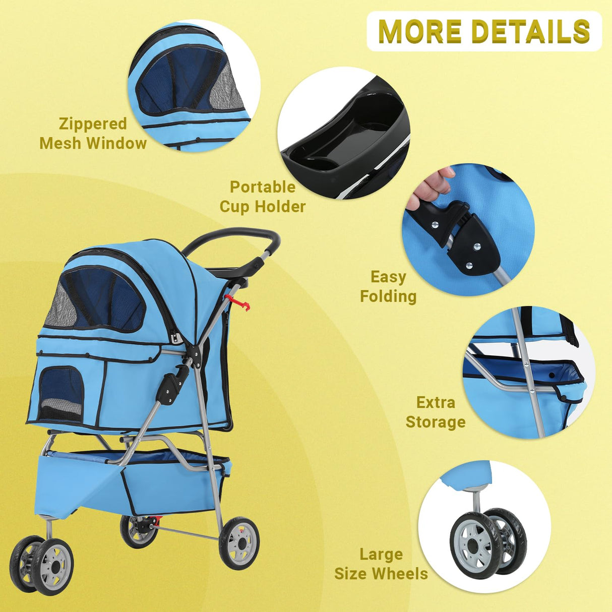 Carrito Plegable para Mascotas, 3 Ruedas, Cubierta Clima, Modelo X