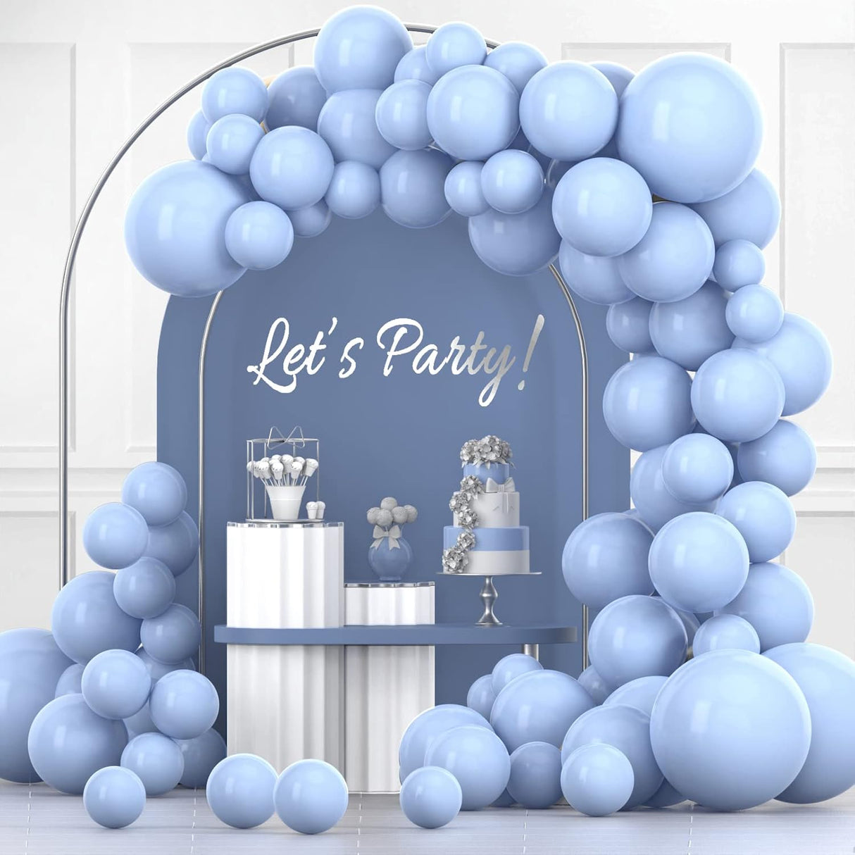 Kit de arco de guirnalda de globos azul claro, 102 globos azul pastel azul bebé 18, 12, 10, 5 pulgadas, diferentes tamaños para revelación de género, baby shower, cumpleaños, boda, aniversario, decoración de despedida de soltera