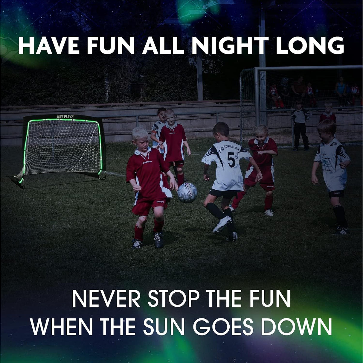 Porteria de futbol portatil con cintas reflectivas