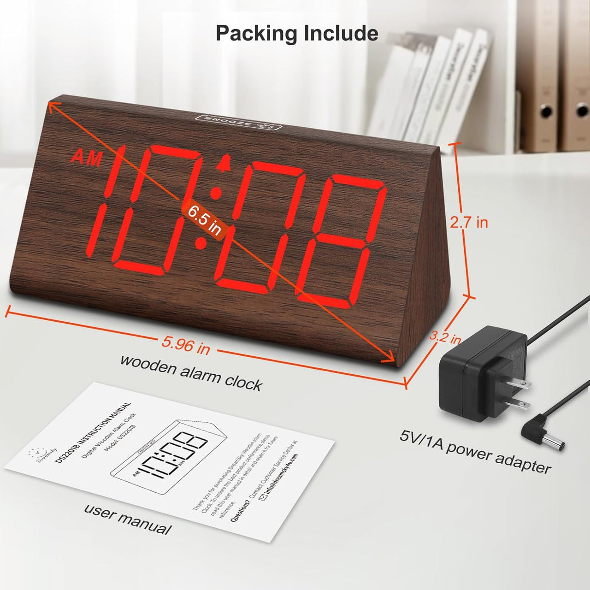 Reloj Despertador Digital de Madera, DreamSky con USB Snooze