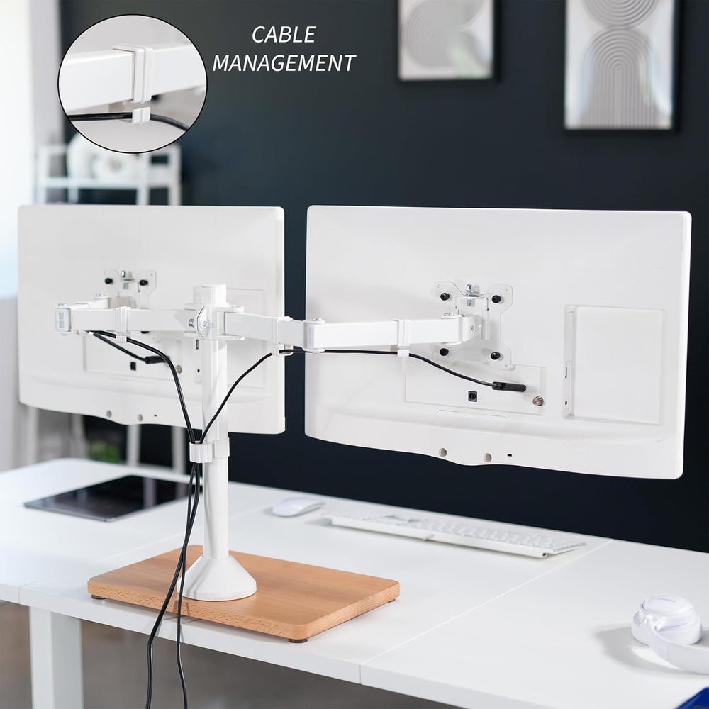 Soporte Doble de Monitor VIVO, Base de Madera, STAND-V002FD-W