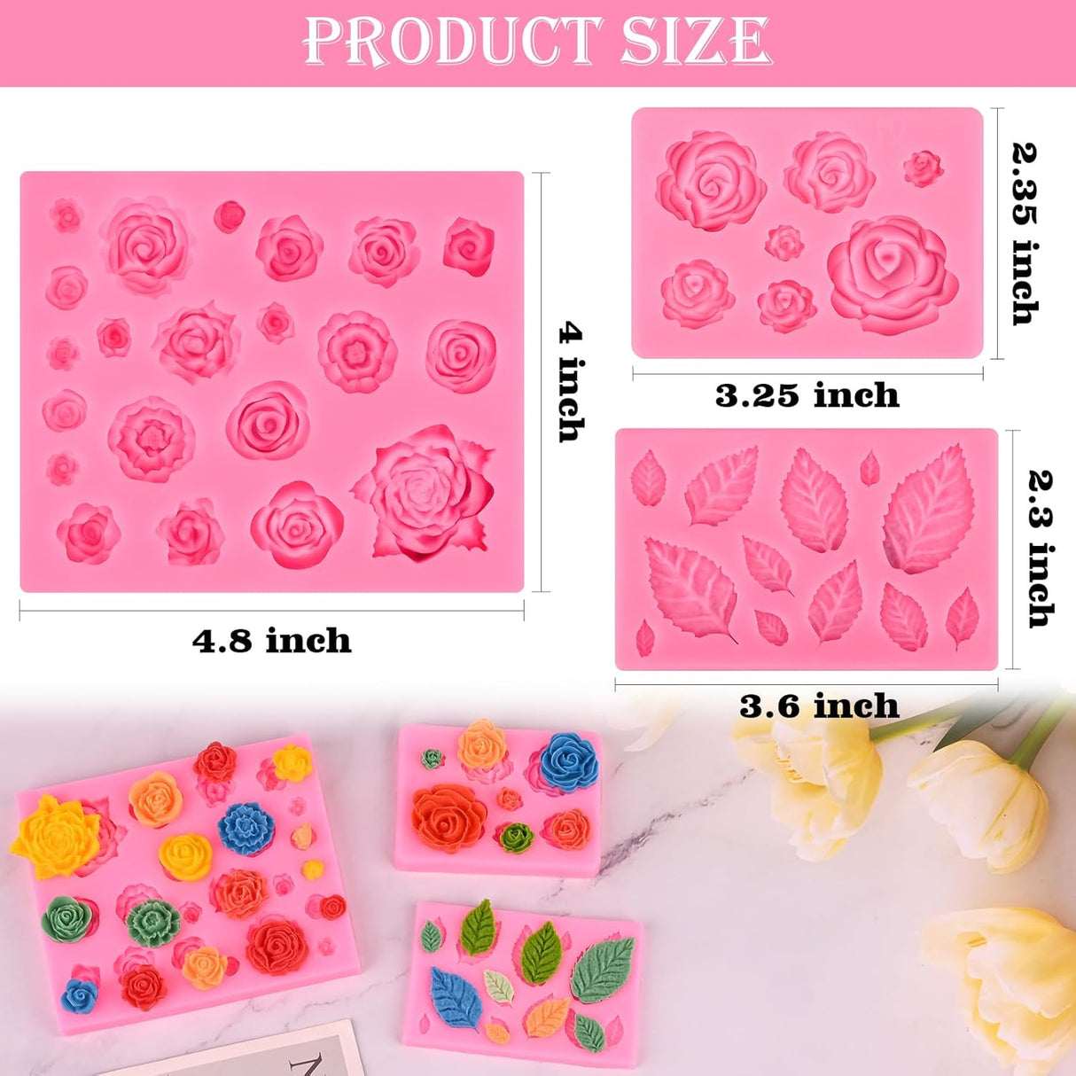 Molde de silicona de flores y hojas para fondant y caramelos