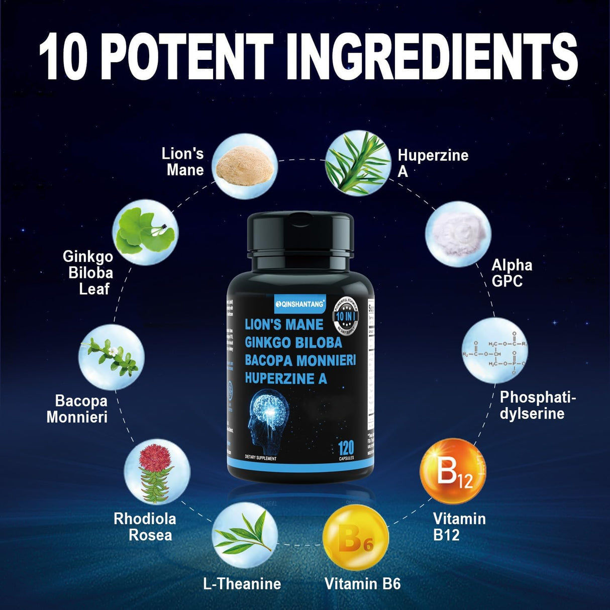 Cápsulas de Melena de León, Suplemento 10 en 1, Vegano