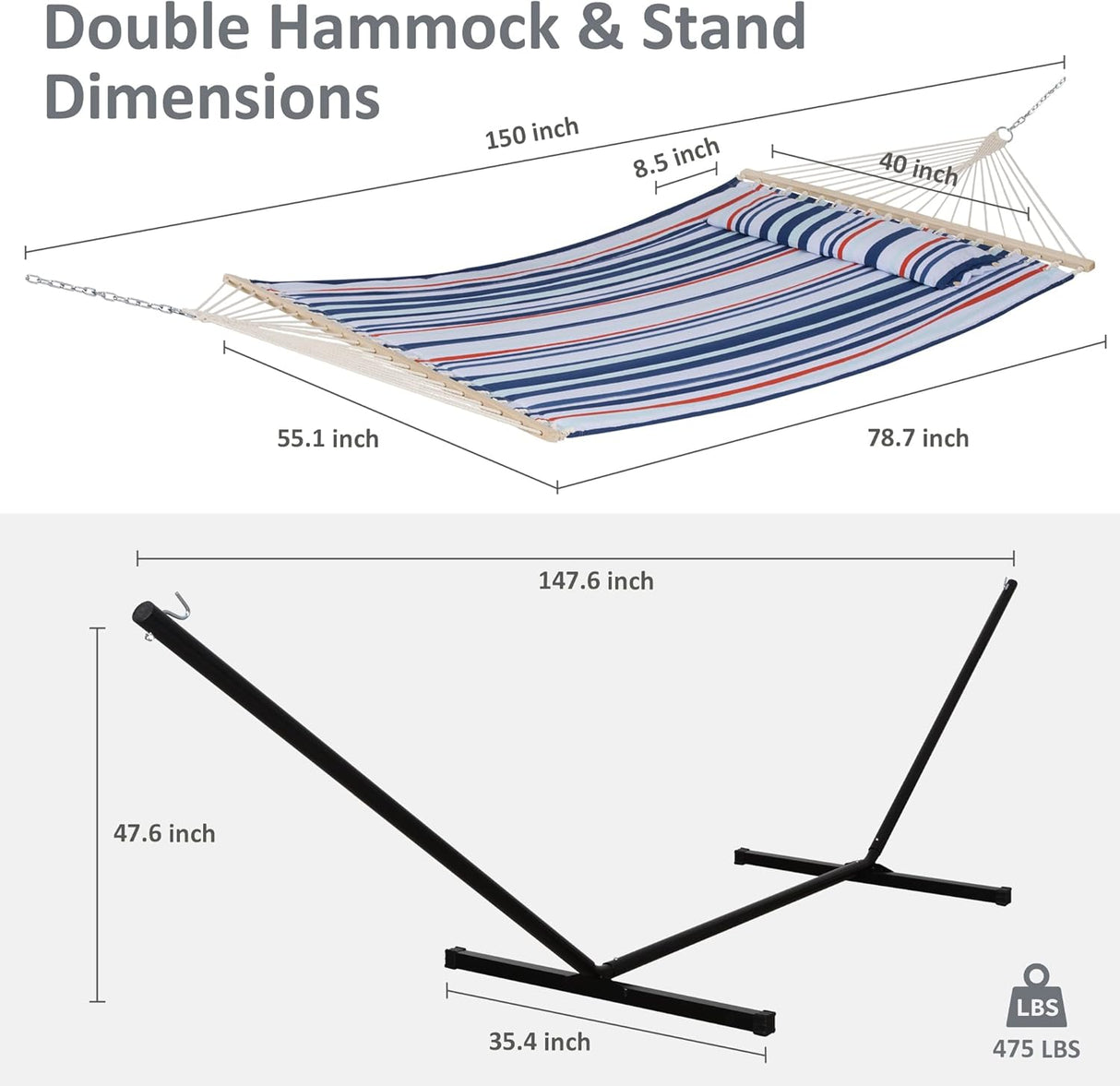 Hamaca Doble con Soporte SUNCREAT, Capacidad 475 lbs, 2 Personas