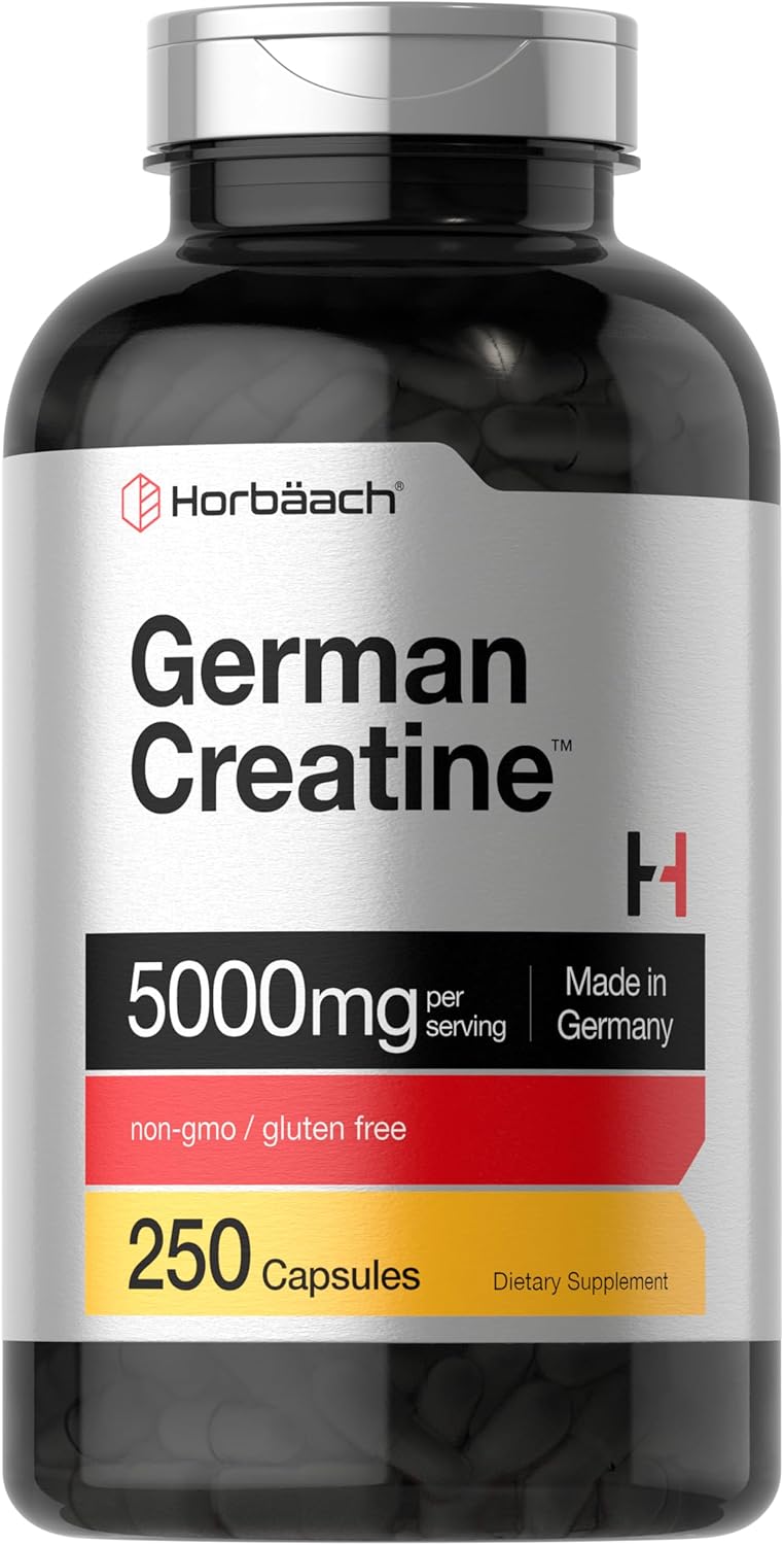 Creatina Monohidrato Horbaach 5000mg Cápsulas 250 Non-GMO Gluten Free