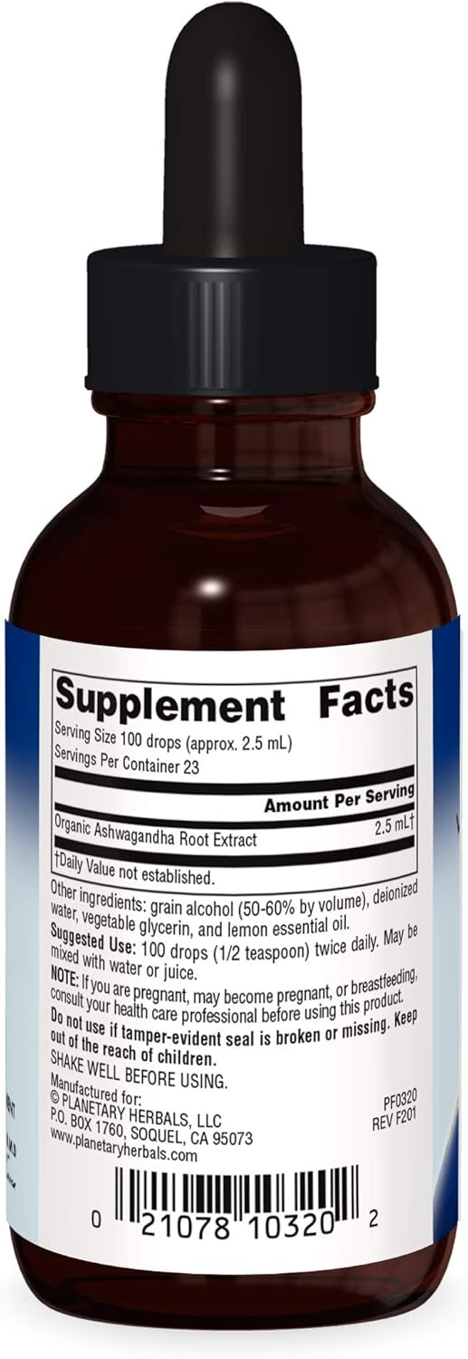 Extracto Herbal Líquido Ashwagandha Planetary Herbals 2 oz