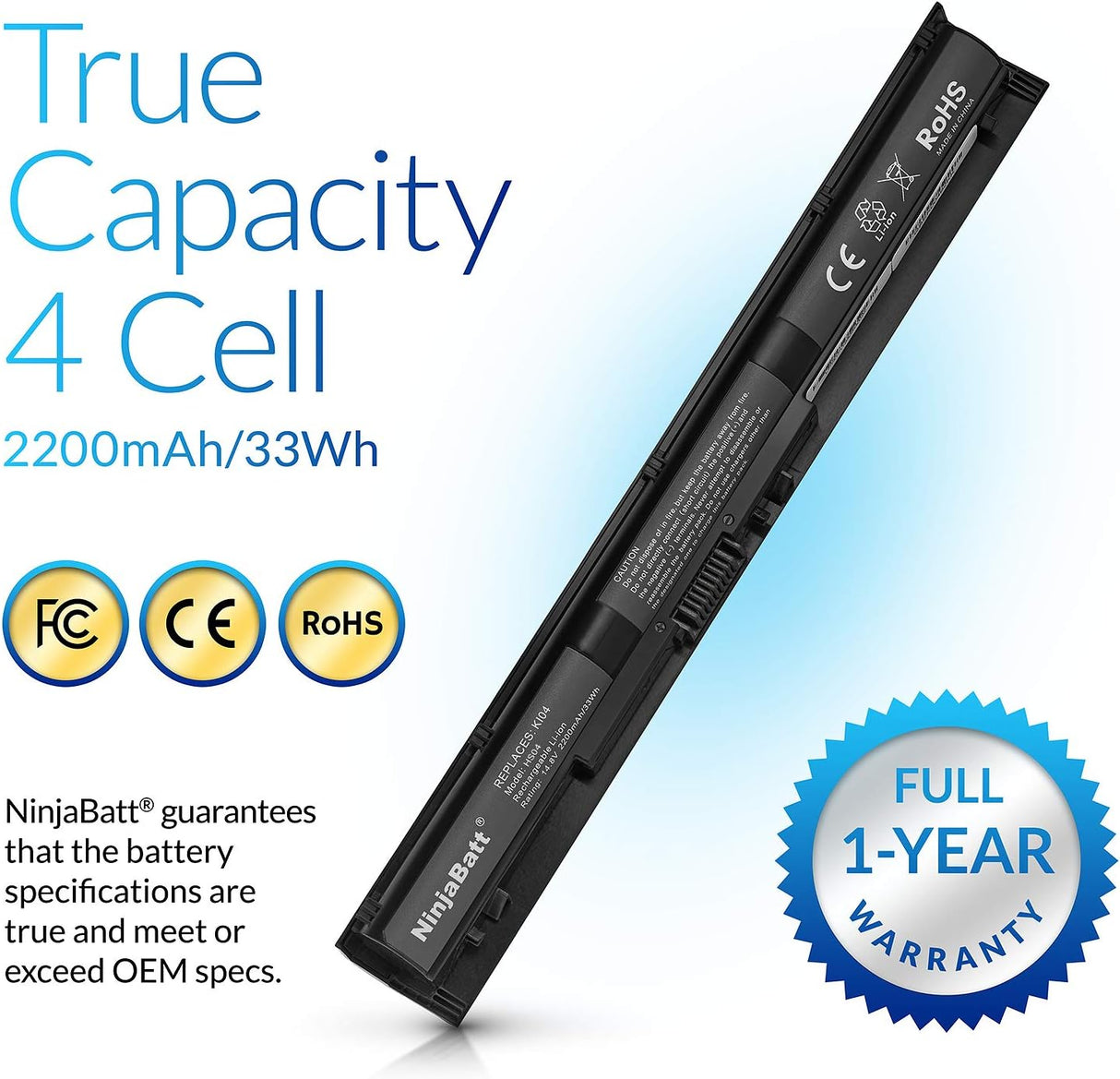Batería para HP, alto rendimiento de 4 celdas KI04 NinjaBatt