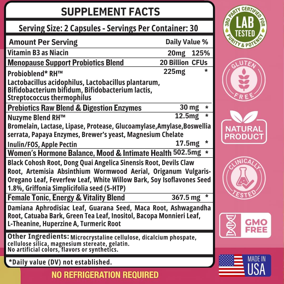 Suplemento para Menopausia, Equilibrio Hormonal, Peso, 60 cápsulas
