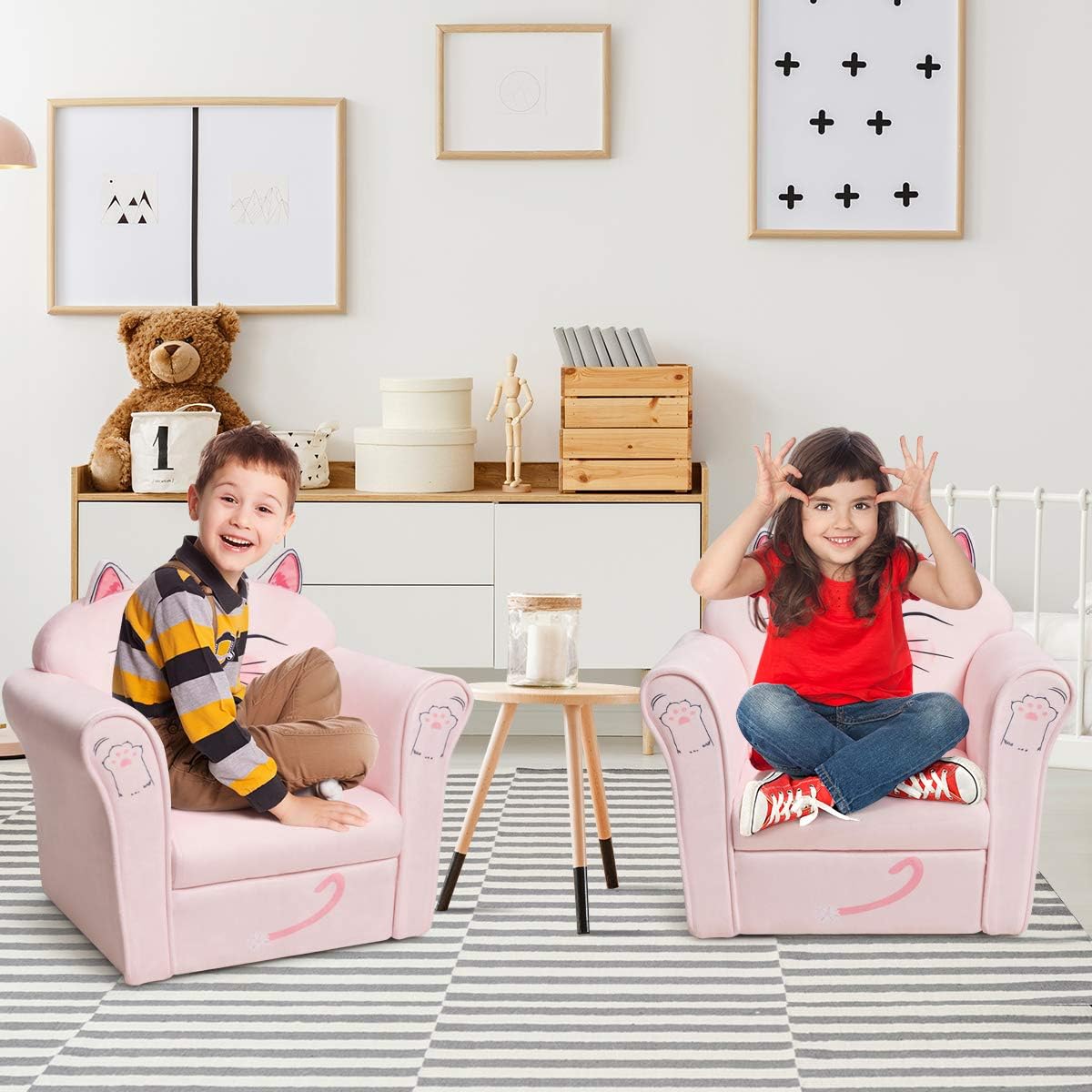 Silla de madera para niños pequeños con reposabrazos Costzon