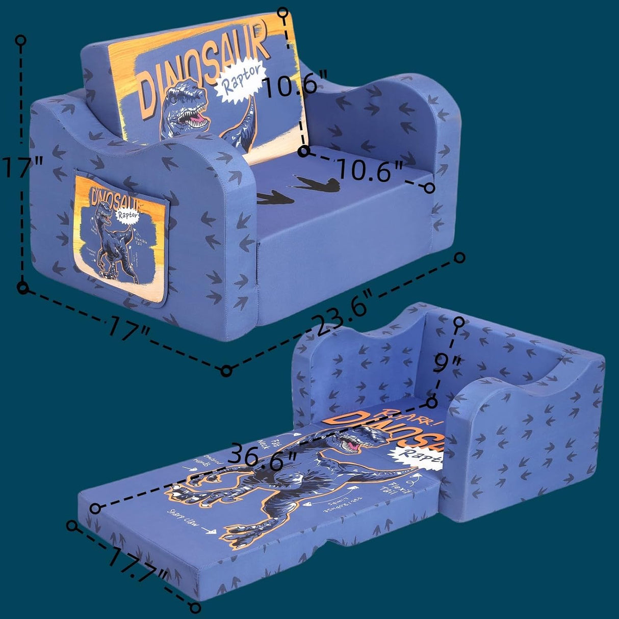 Silla infantil 2 en 1 plegable, sofá convertible a cama para niñas y niños