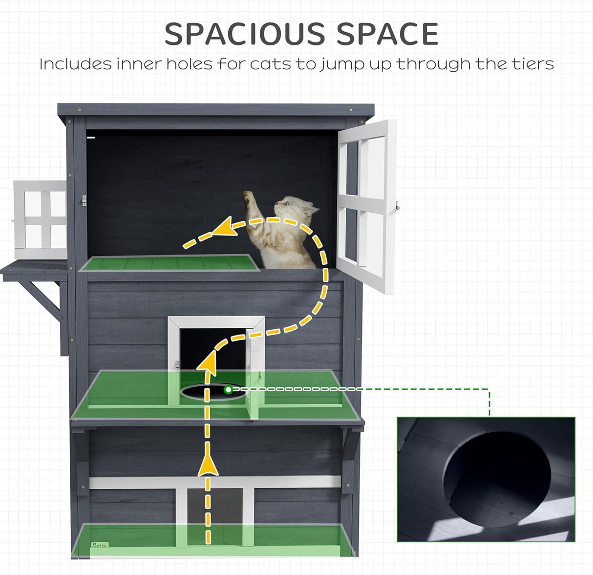Casa para Gatos 3 Niveles PawHut, Refugio Exterior con Techo