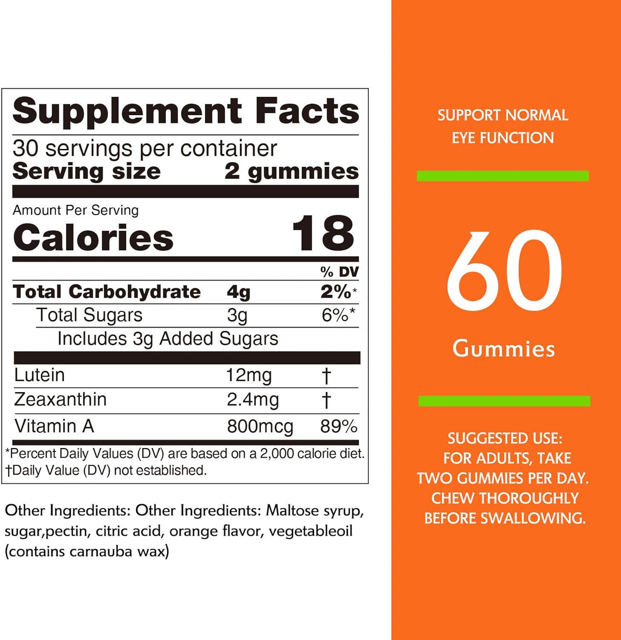 Gomitas de luteína de 12 mg con zeaxantina y vitamina 60 un