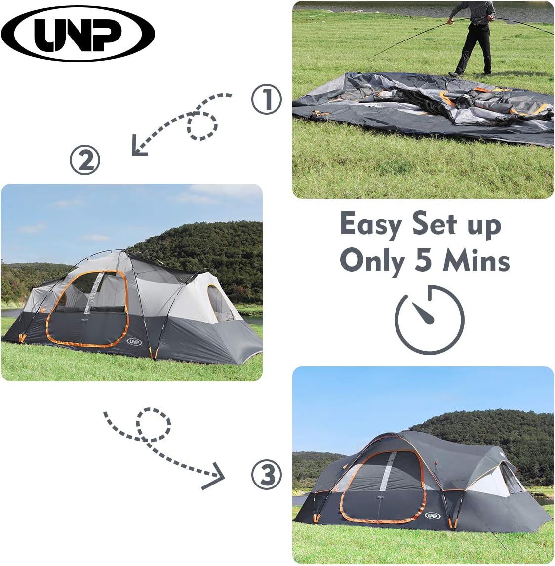 Carpa Familiar UNP 10 Personas, Doble Capa, Impermeable, 2 Habitaciones