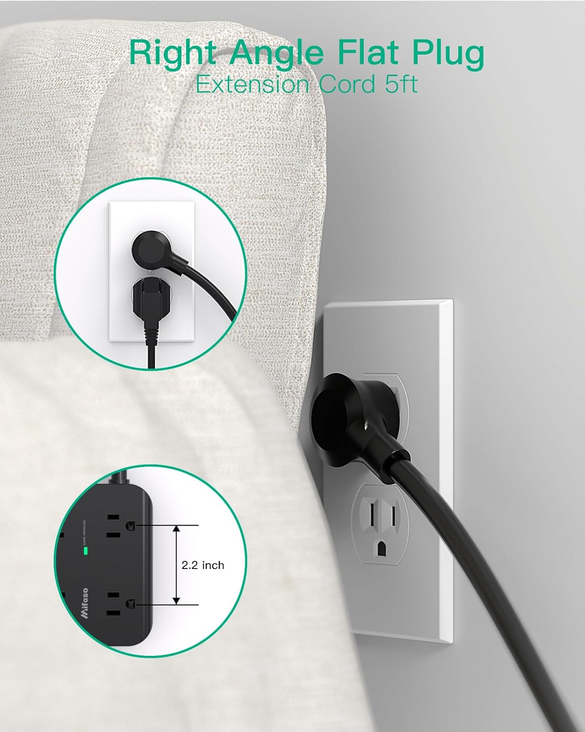 Regleta protectora contra sobretensiones, enchufe plano