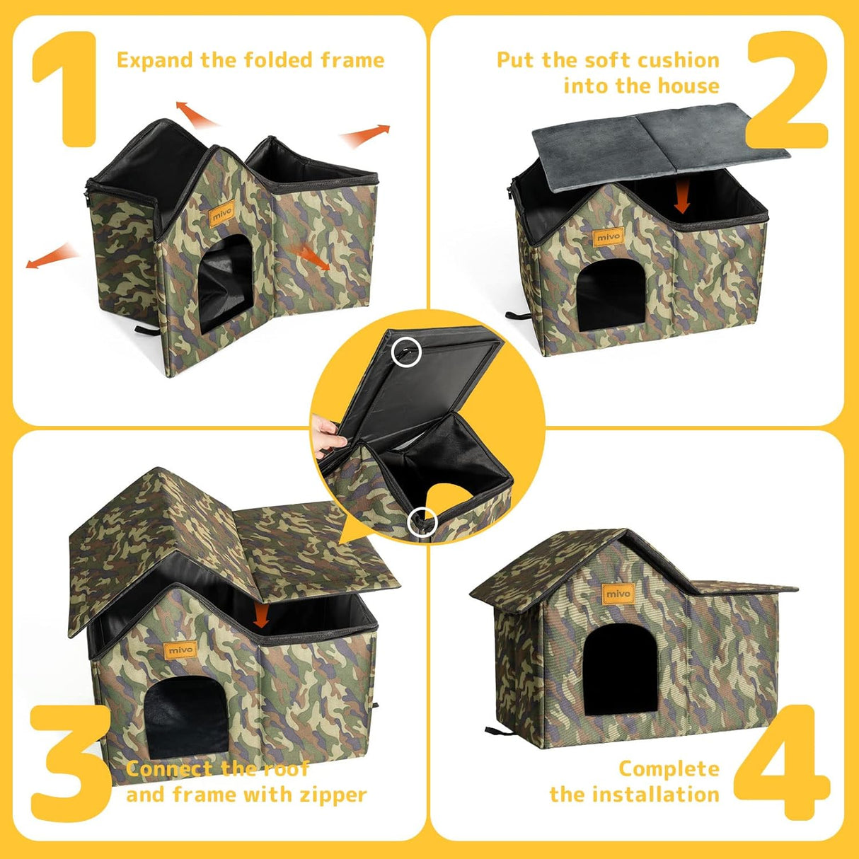 Casa para gatos Mivo, resistente y portátil, para invierno.