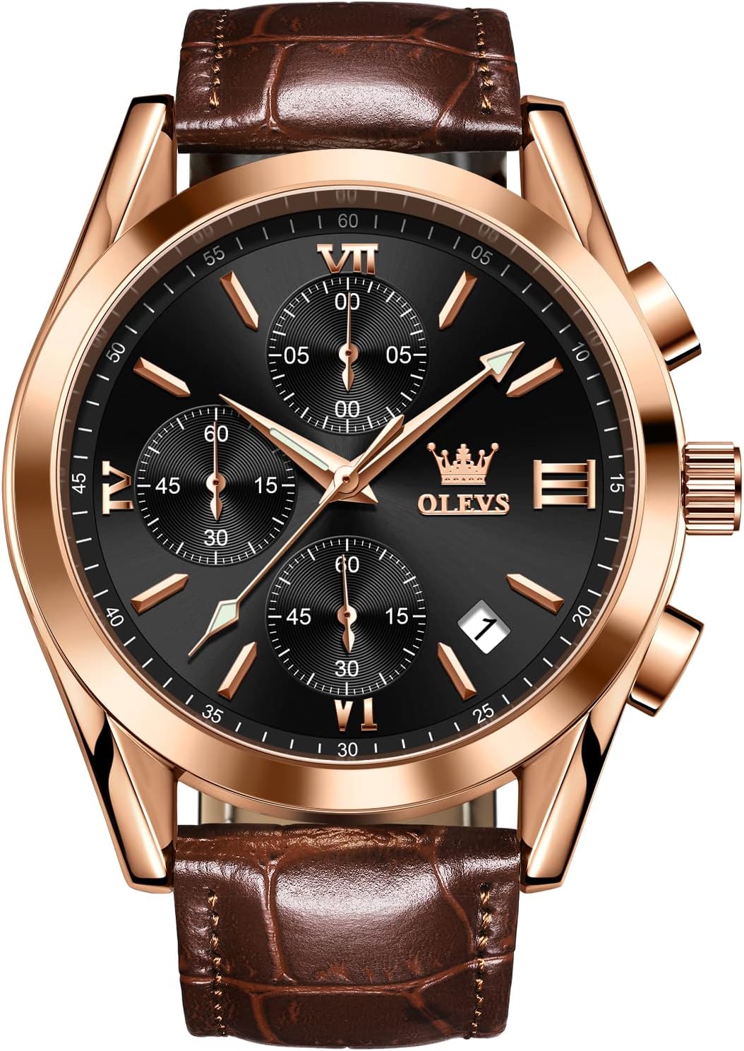 Reloj de hombres cronógrafo cuero oro WD-S-G2872PZ-MH OLEVS