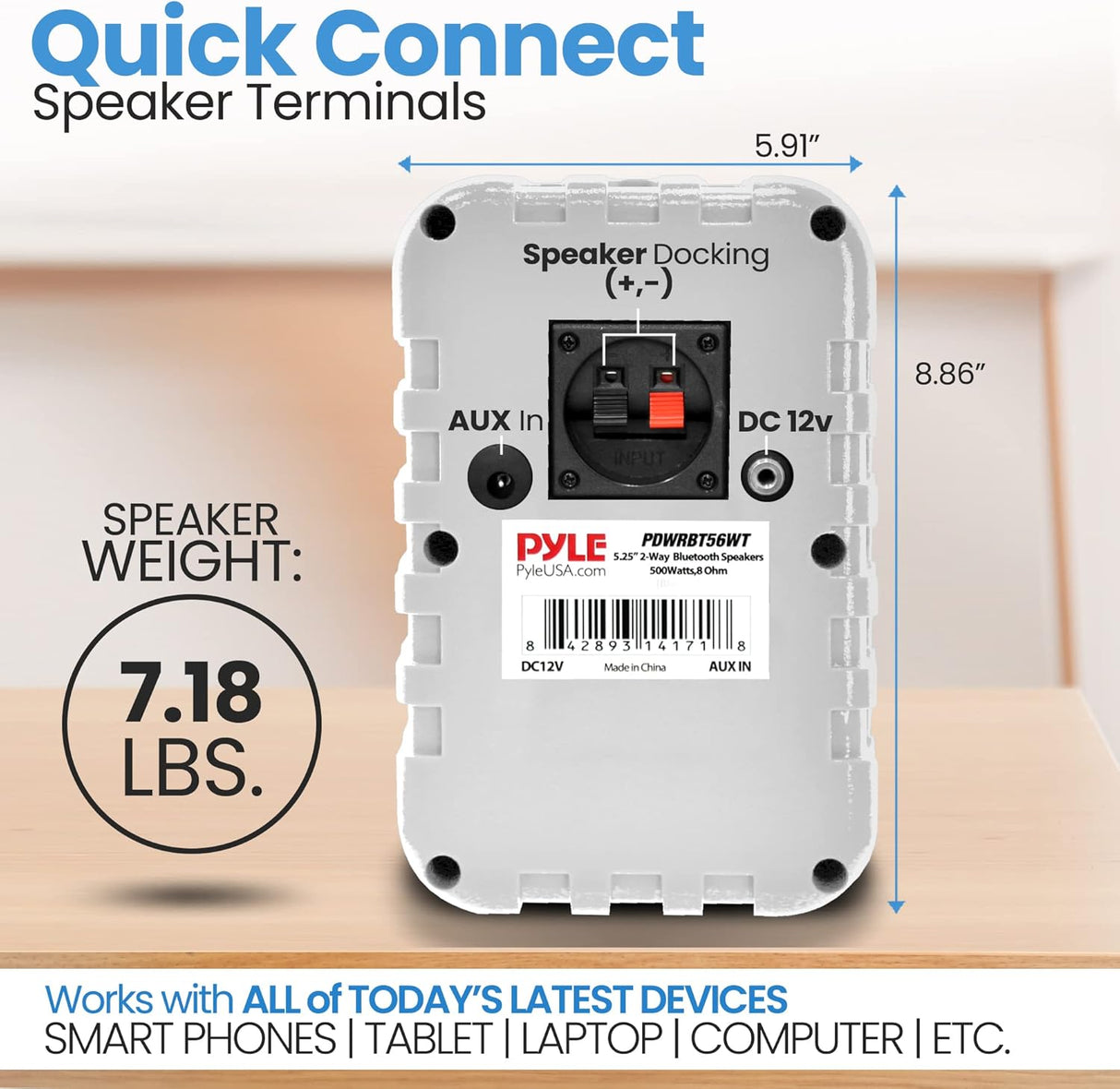 Par de altavoces Bluetooth para interiores y exteriores, 500 W, doble impermeable,PDWRBT56WT