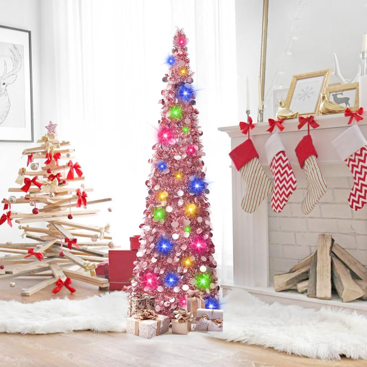 Árbol de Navidad 5ft MACTING con Luces, Fácil Montaje, Tinsel