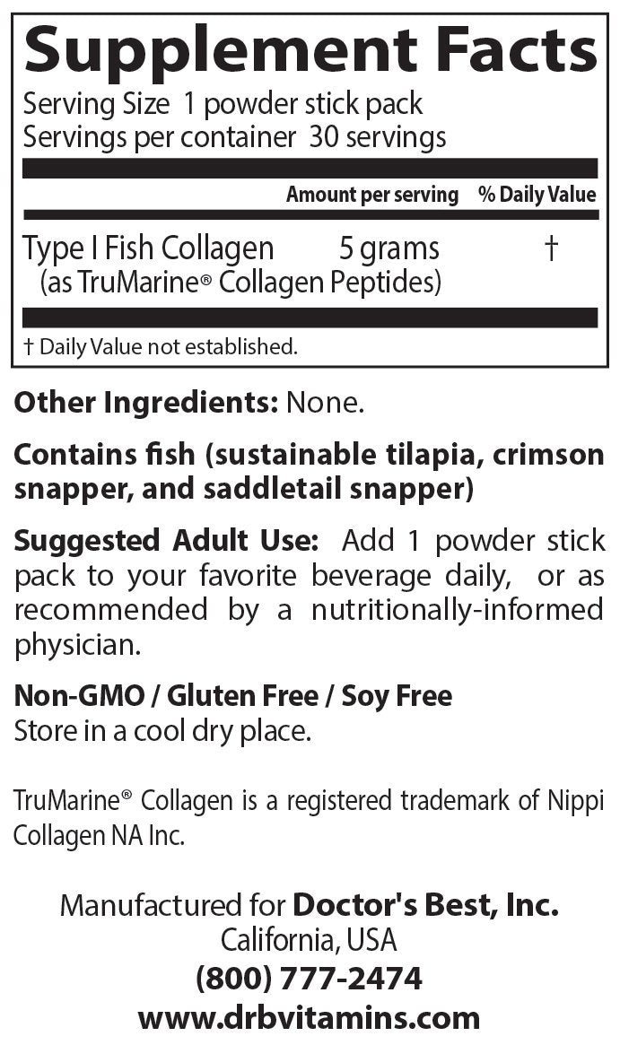 Doctor's Best Fish Collagen con colágeno TruMarine, sin OGM