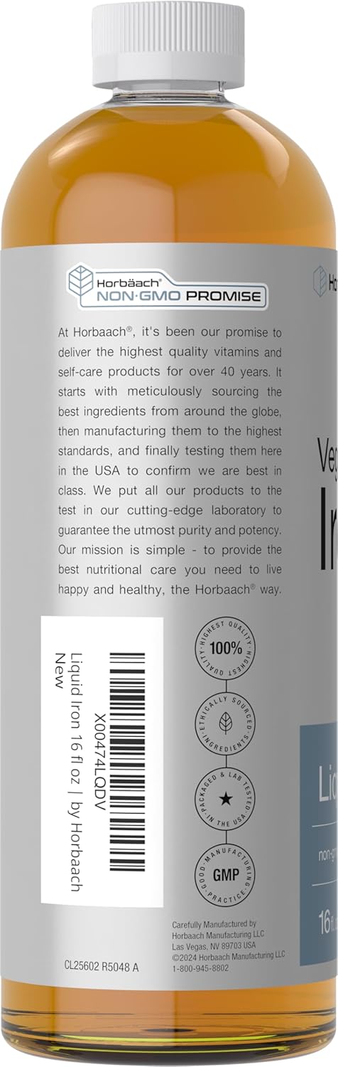 Suplemento de hierro líquido Horbäach, vegano, 16 oz