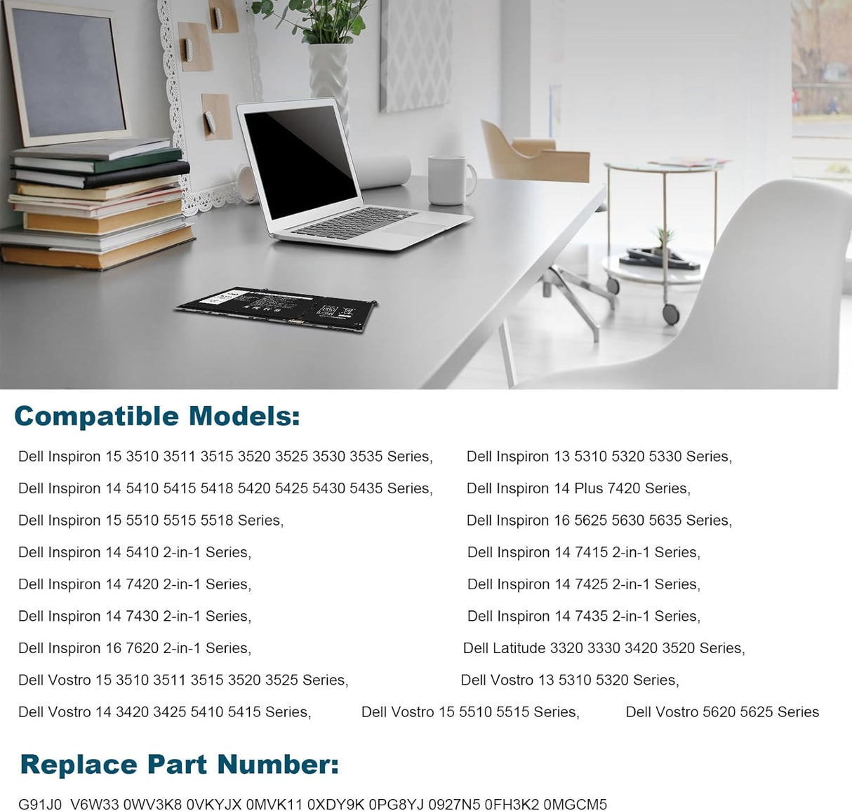 Batería G91J0 para Laptop Latitude e Inspiron, Modelos Varios