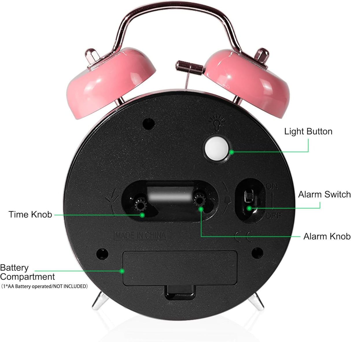 Reloj Despertador Doble Campana Silencioso para Dormilones