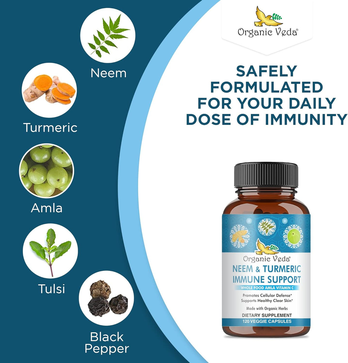 Cápsulas de Neem y Cúrcuma con Amla y Tulsi Suplemento