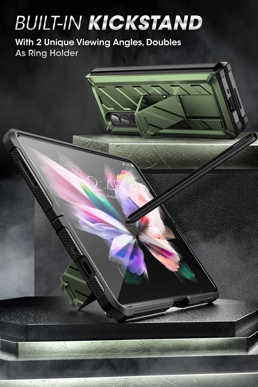 SUPCASE Unicorn Beetle - Funda protectora para Galaxy Z Fold 3 5G (2021), resistente clip para cinturón a prueba de golpes, con protector de pantalla integrado y soporte (Guldan)