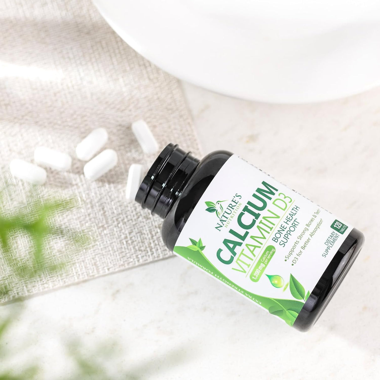 Suplemento Calcio 1200 mg más vitamina D3 salud ósea 240 u