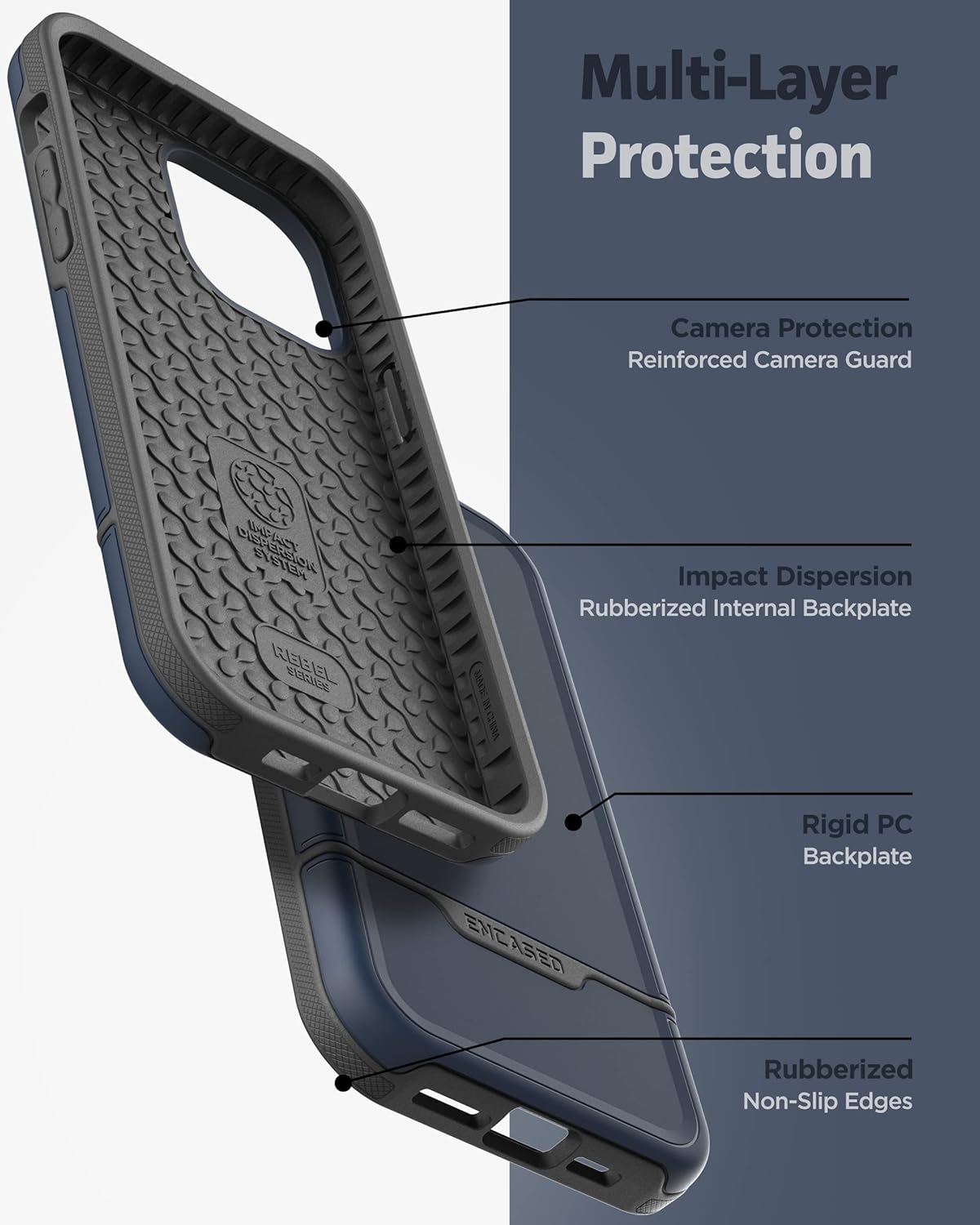 Encased Funda Rebel diseñada para iPhone 14 Pro Max con clip para cinturón, funda ultra protectora resistente (azul)