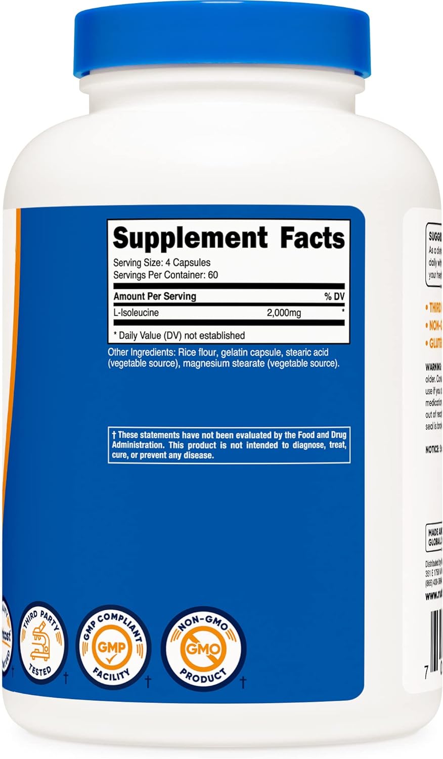 Suplemento Nutricost L-isoleucina 2000mg por porción 240 cáp