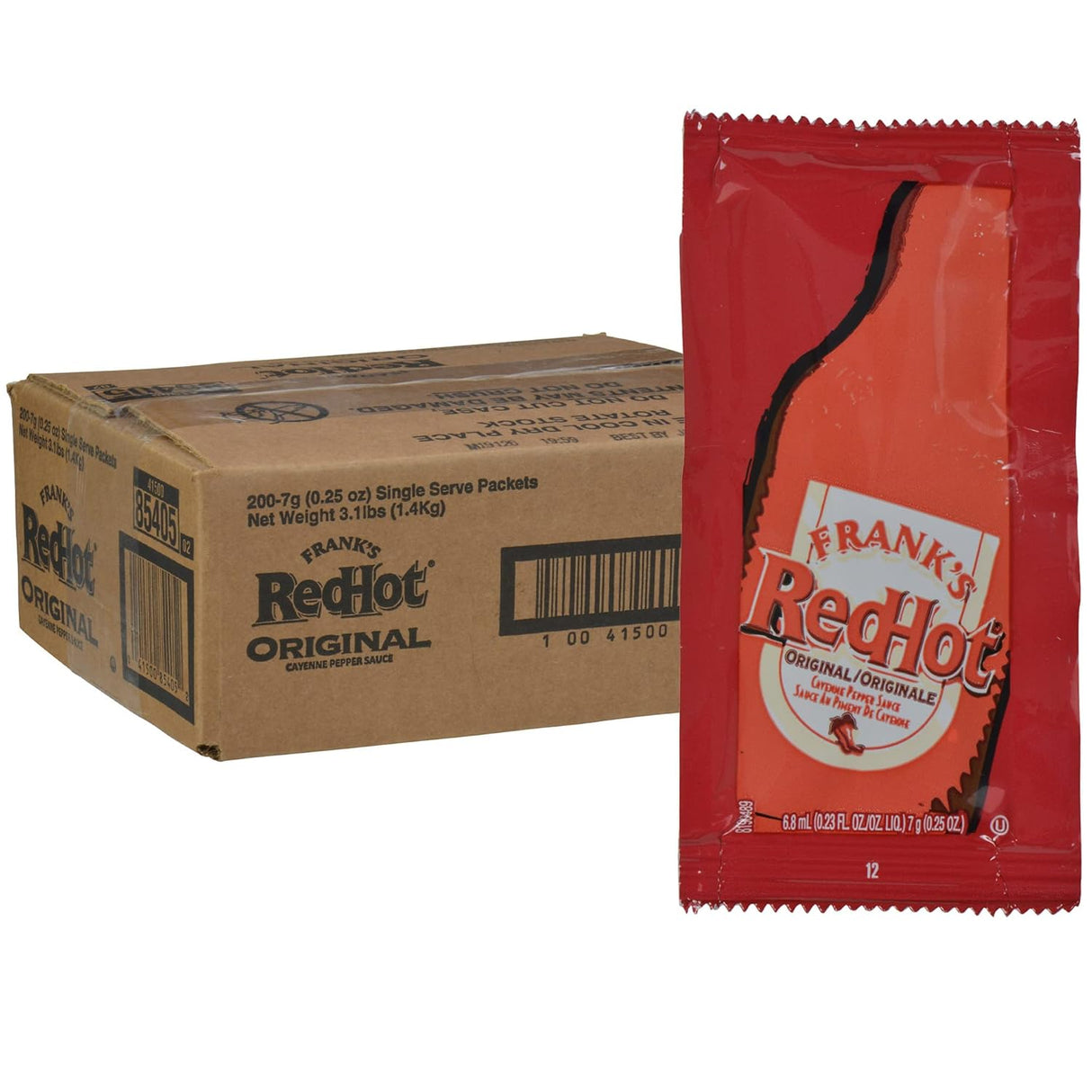Frank's RedHot Paquetes originales de salsa de pimienta de cayena, 200 unidades, un paquete de 200 unidades de paquetes de salsa picante Frank's, tamaño perfecto de una sola porción para llevar, entrega y catering
