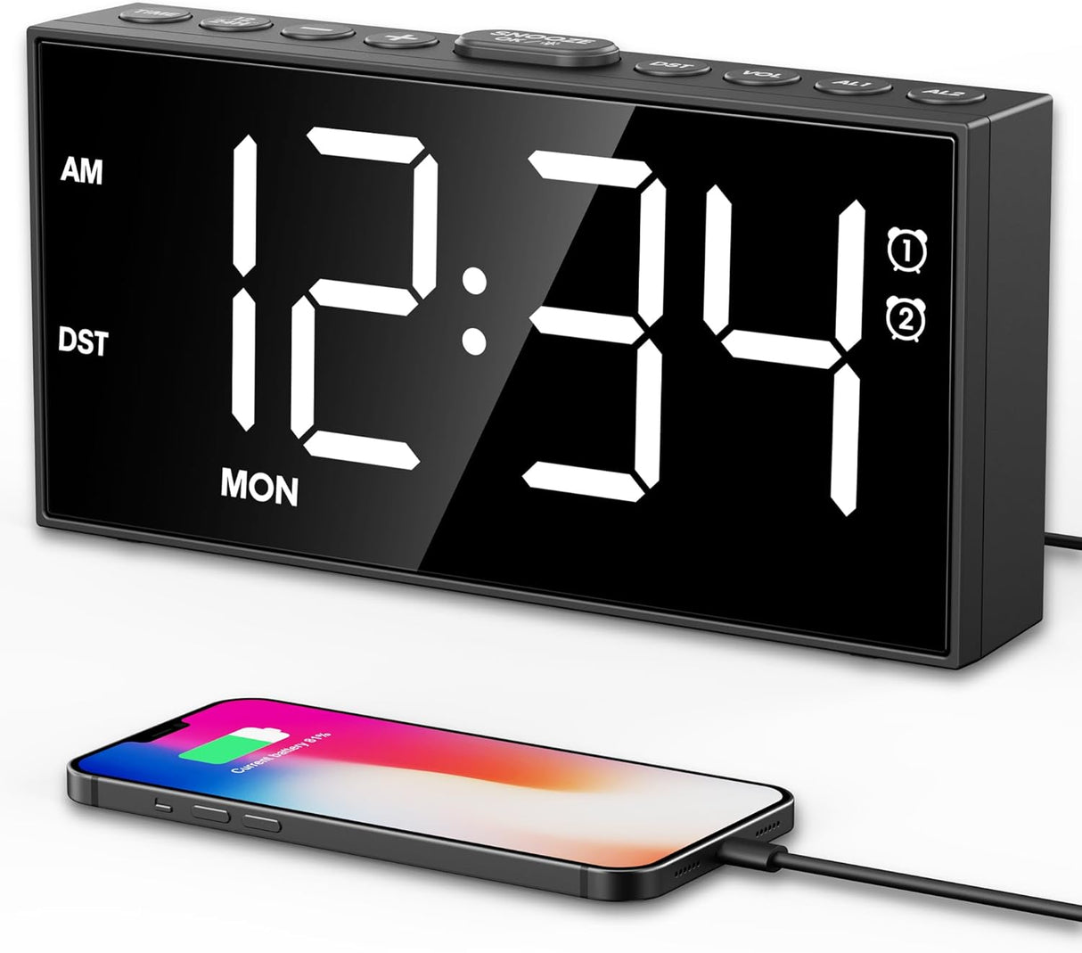 Reloj Despertador Digital con Números Grandes y 2 Alarmas