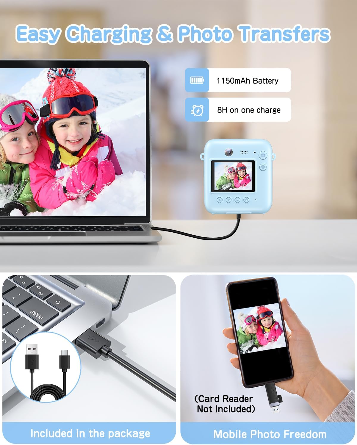 Cámara instantánea para niños, 48MP, doble lente, regalo.