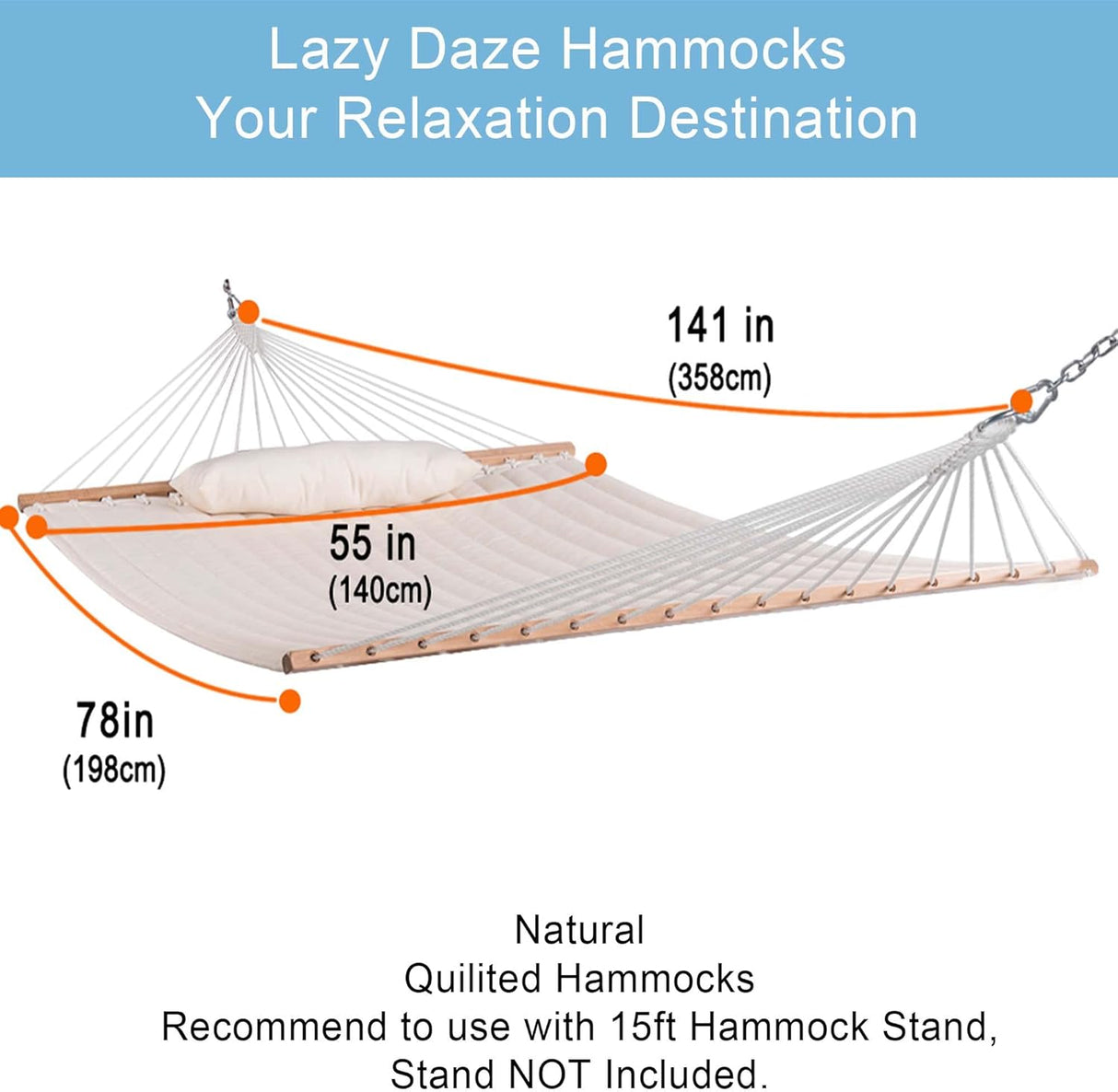 Hamaca Doble Acolchada Lazy Daze, 12 FT, 450 LBS, con Cojín